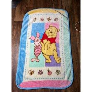 Vtg Winnie The Pooh Piglet Plush Fleece Crib Baby Blanket Pastel 45 X 30